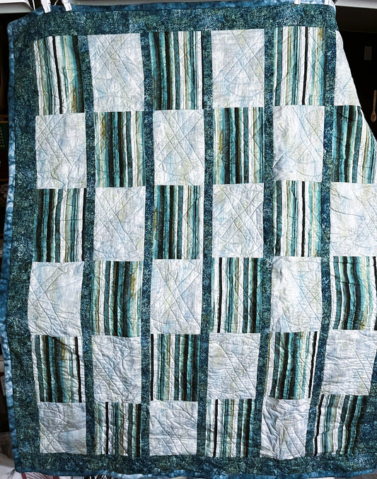 Quilted Throw, Teal Stripe