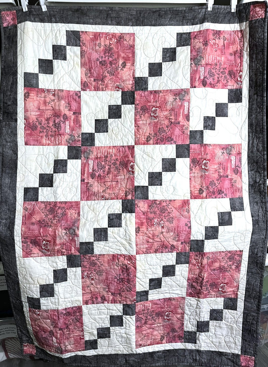 Quilted Throw, Blessings in Pink and Grey