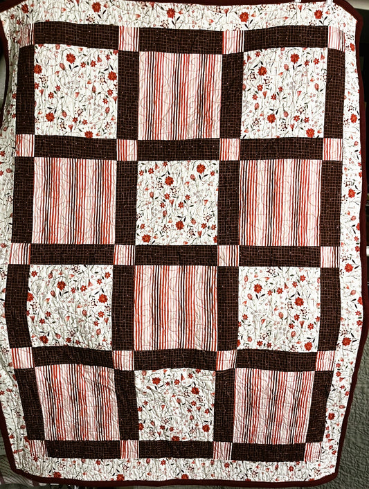 Quilted Throw, Red Floral