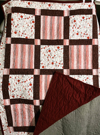 Quilted Throw, Red Floral