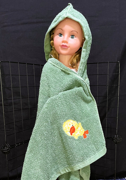 Hooded Towel, Green with Duck